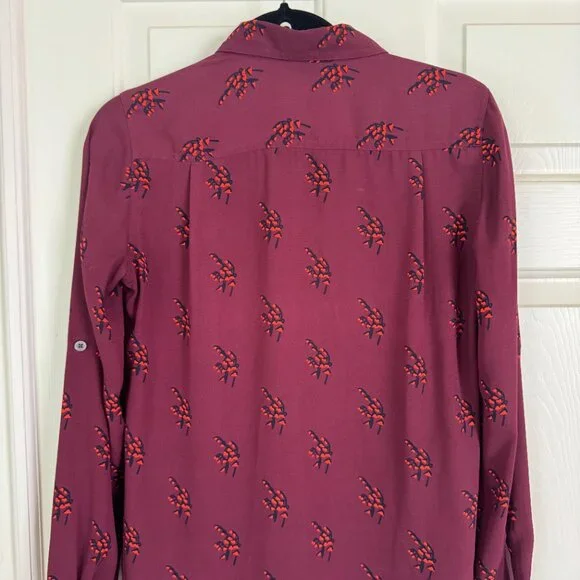 Loft Maroon Print Long Sleeve Utility Button Shirt - Picture 3 of 4